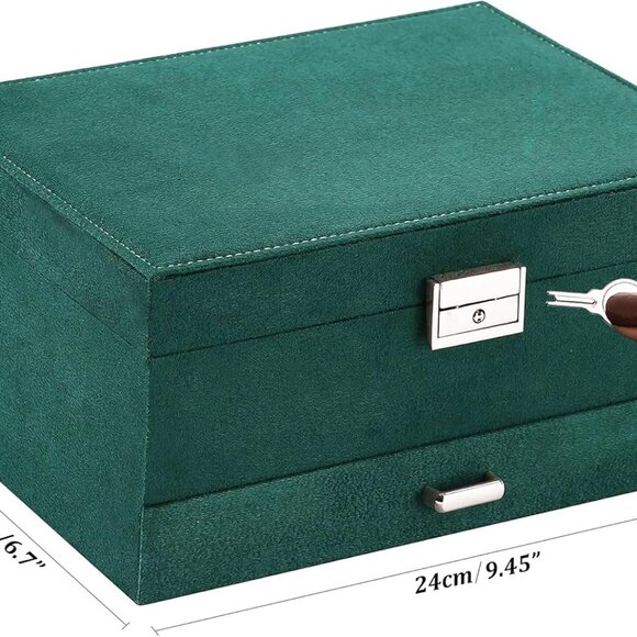 Jewelry Boxes for Women Green Velvet Jewelry Organizer with Lock,Teen Jewelry Or - Picture 3 of 9
